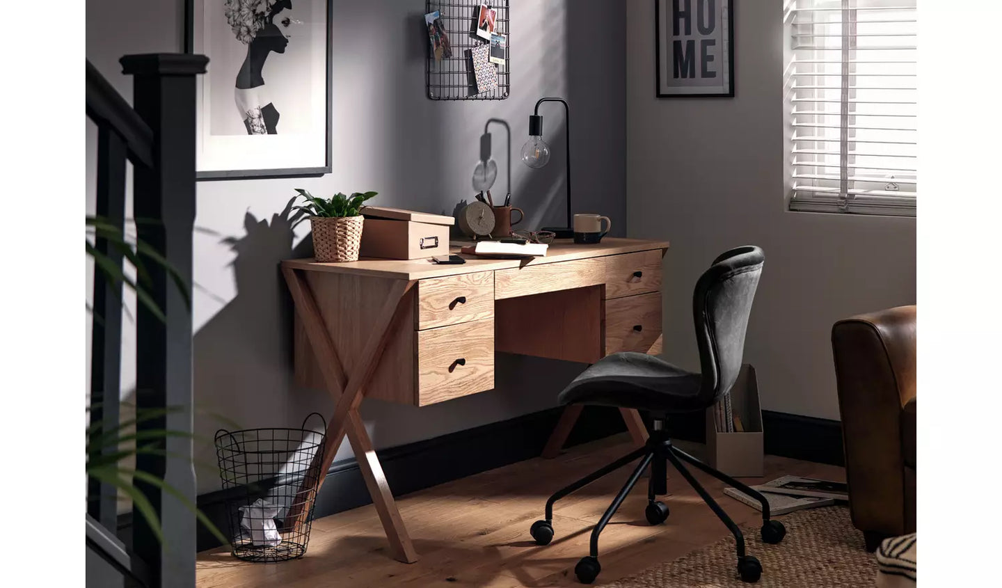 Assembled Habitat Harlene 5 Drawer Office Desk - Natural